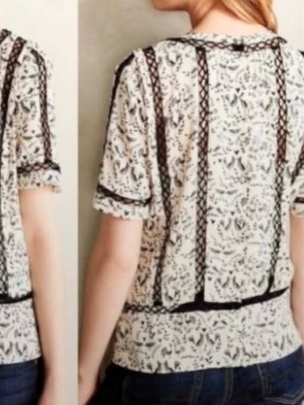 Meadow Rue Whimsical Bird Textured Blouse - Picture 2 of 4